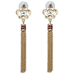 Royal Pave Fleur de Lis Siam Ruby Tassel Earrings - Jewelry Earrings