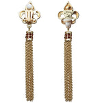 Royal Pave Fleur de Lis Siam Ruby Tassel Earrings - Back Side