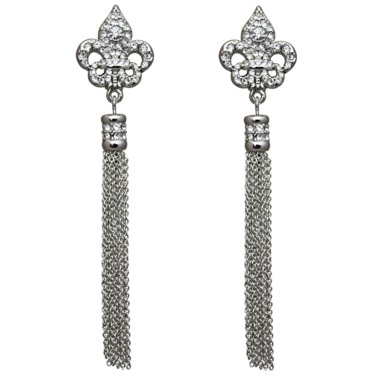 Fleur de Lis Crystal Tassel Earrings - Tassels Jewelry