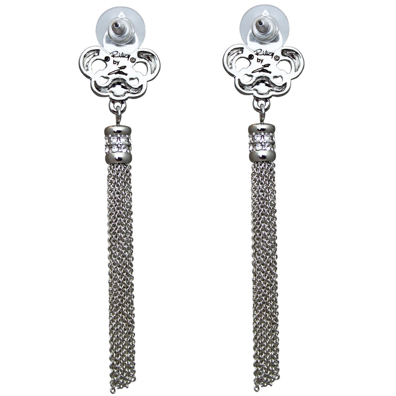 Fleur de Lis Crystal Tassel Earrings - Tassels Jewelry - Back Side