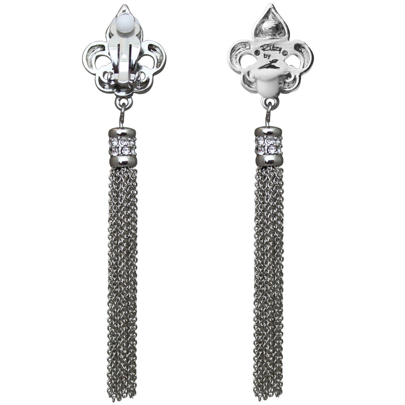 Fleur de Lis Crystal Tassel Earrings - Tassels Jewelry | Back Side