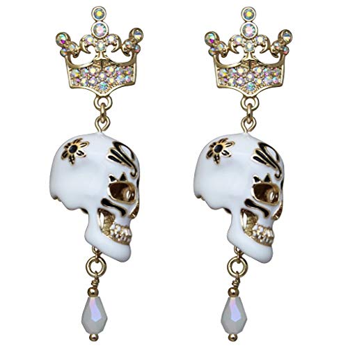 Skeleton King & Crown Crystal Halloween Earrings - Side View