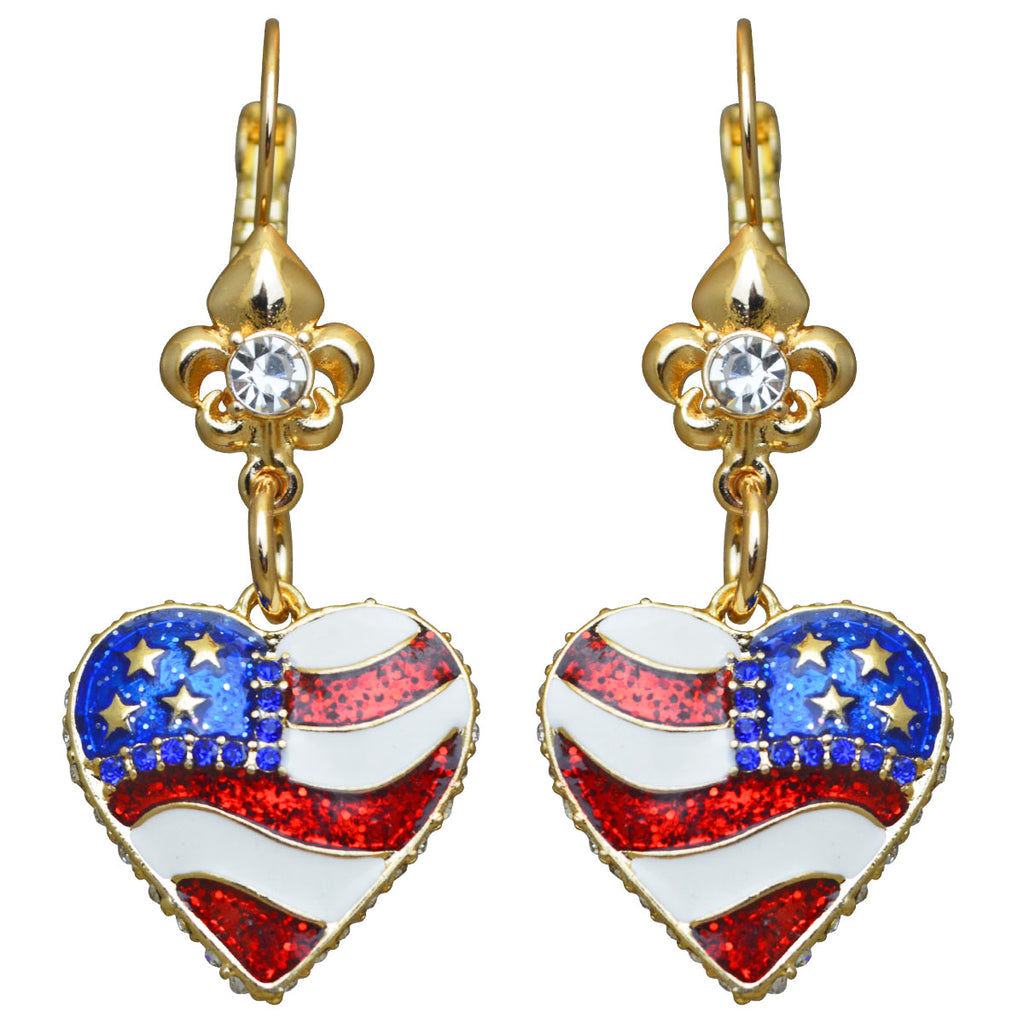 American Flag Heart Shaped Earrings - American Earrings