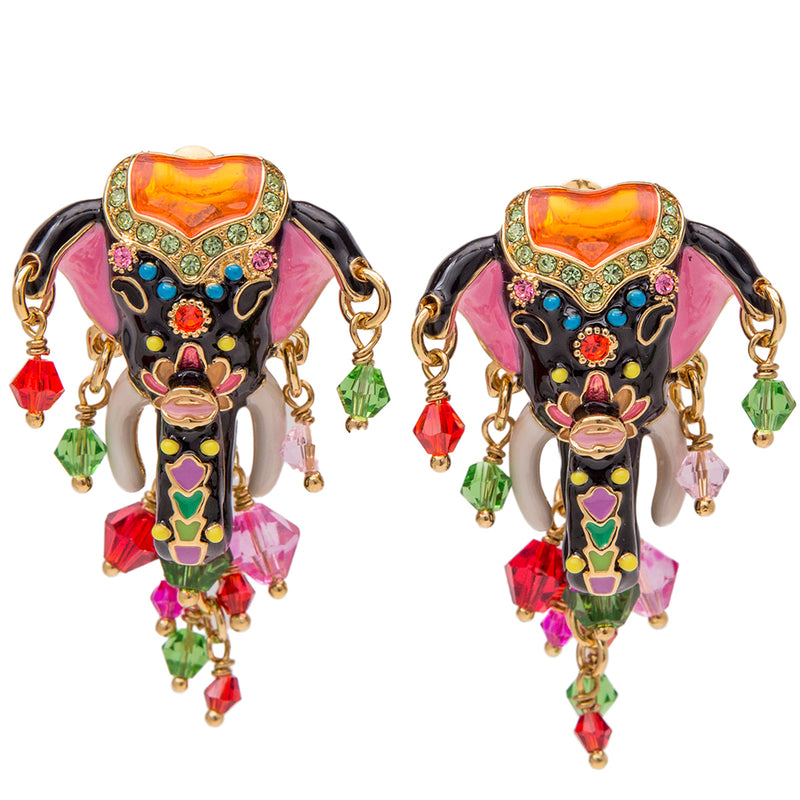 Royal Maharajah Painted Elephant Multicolor Earrings - Front Side