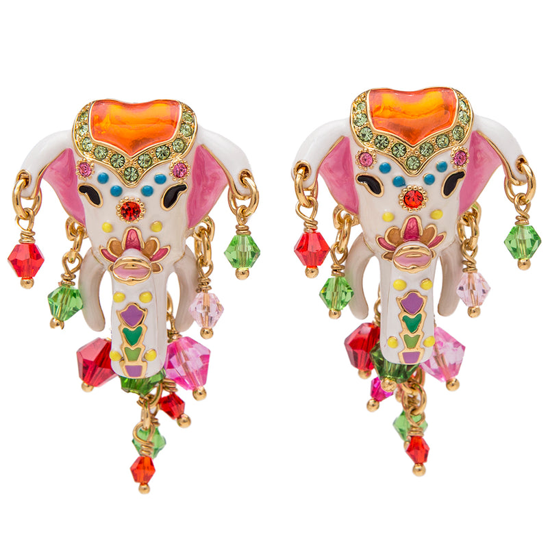 Royal Maharaja Painted Elephant Dangle Earrings - Front Side