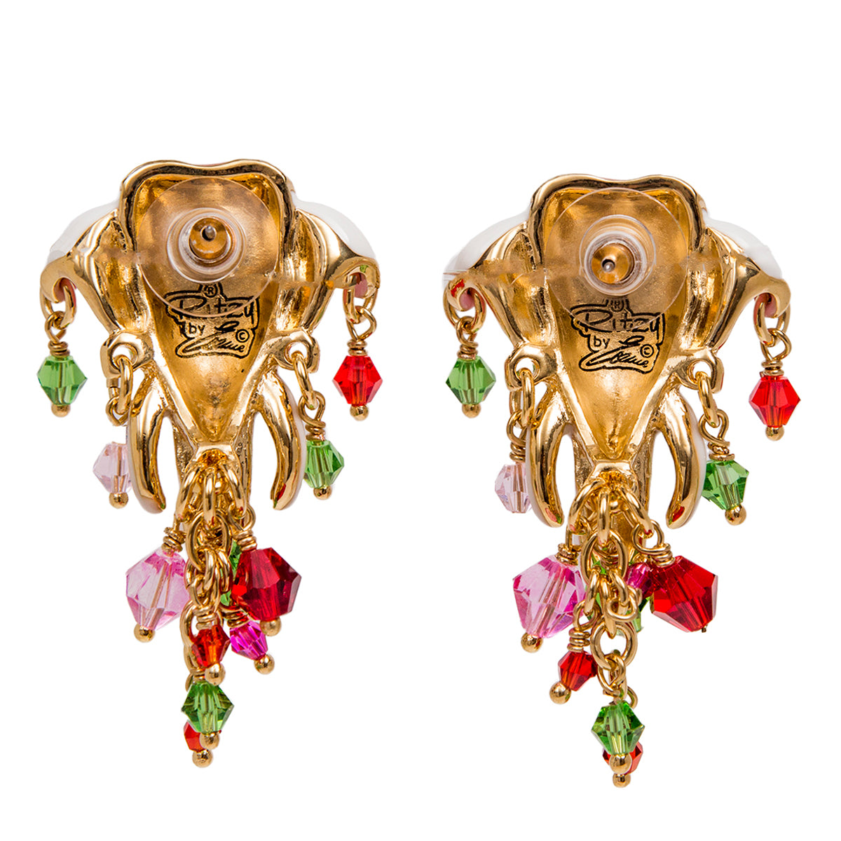 Royal Maharaja Painted Elephant Dangle Earrings - Back Side