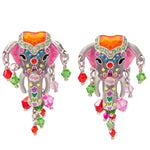 Royal Maharaja Painted Elephant Earrings For Women - Front Side