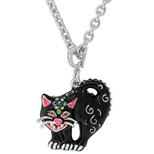 Halloween Scared Black Cat Charm (Silvertone)