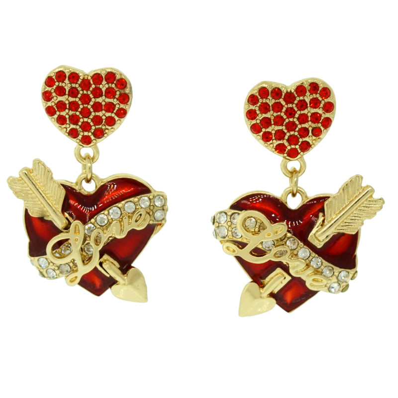 Hearts & Arrows Red Dangle Earring - Heart Earrings