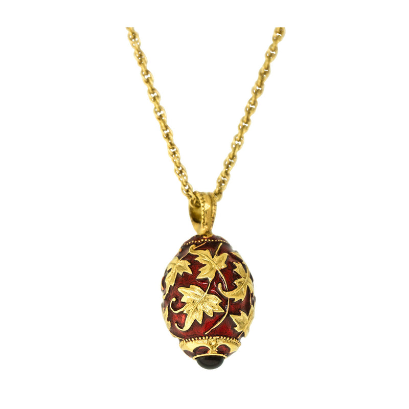 Gold Leaf Ruby Red Charm Pendant Necklace For Women