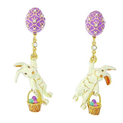 Adorable Easter Bunny and Egg Earrings Ritzy Couture DeLuxe - 18k Gold Plating