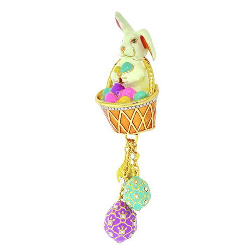 Easter Bunny and Egg Basket Pin Pendant -Silver Plated