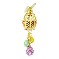 Easter Bunny and Egg Basket Pin Pendant -Silver Plated