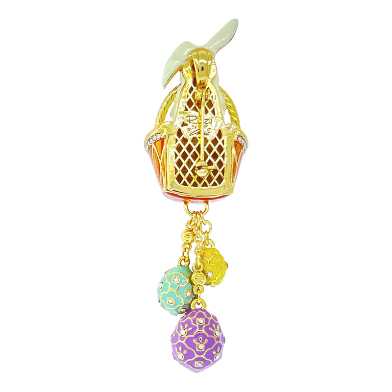 Easter Bunny and Egg Basket Pin Pendant -Silver Plated
