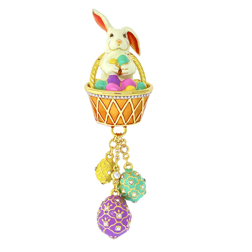 Easter Bunny and Egg Basket Pin Pendant -Silver Plated