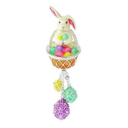 Easter Bunny and Egg Basket Pin Pendant -Silver Plated