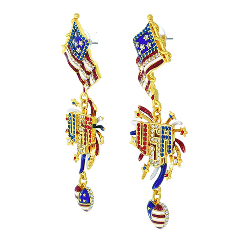 Majestic Flag July 4th Fireworks Earrings -18k Gold Plating