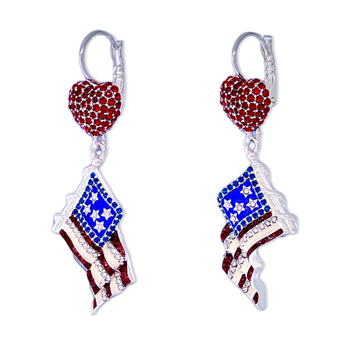 July 4th Heart Dangle Lightweight Earrings Ritzy Couture DeLuxe - Fine Silver Plated