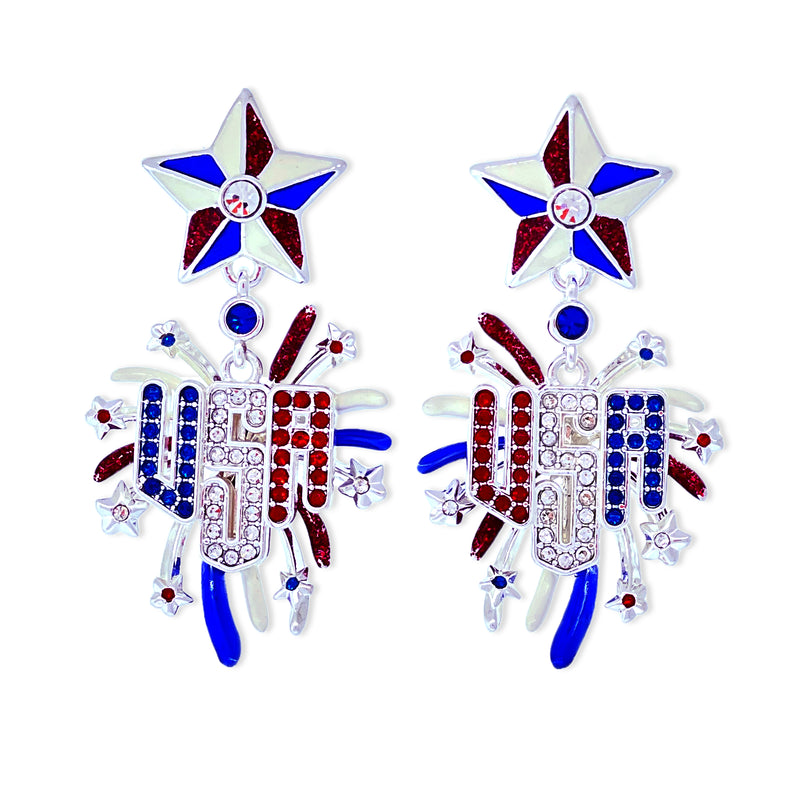 Patriotic Fireworks 4th of July Earrings by Ritzy Couture DeLuxe-Fine Silver Plated