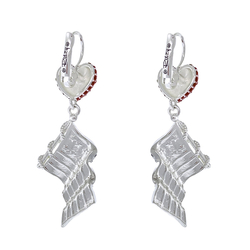 July 4th Heart Dangle Lightweight Earrings Ritzy Couture DeLuxe - Fine Silver Plated