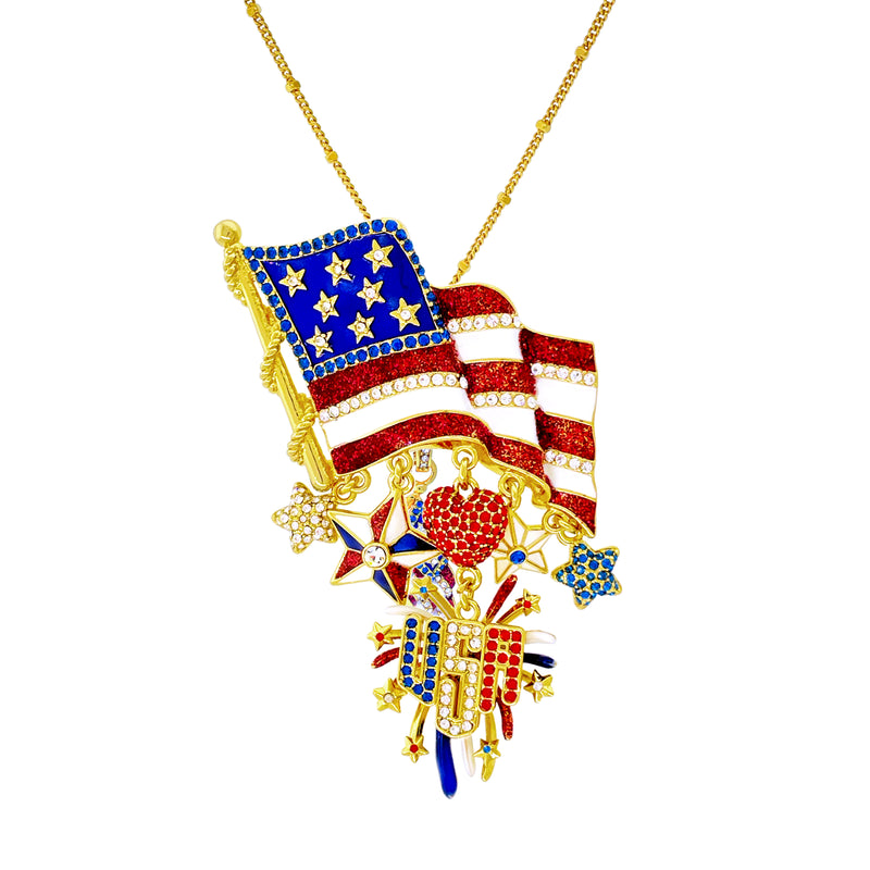 Exquisite July 4th American USA Flag Patriotic Pin Ritzy Couture DeLuxe - 18k Gold Plate