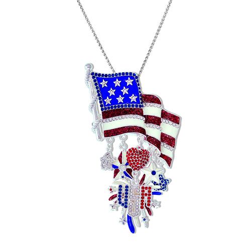 Exquisite July 4th American USA Flag Patriotic Pin Ritzy Couture DeLuxe - Fine Silver Plated