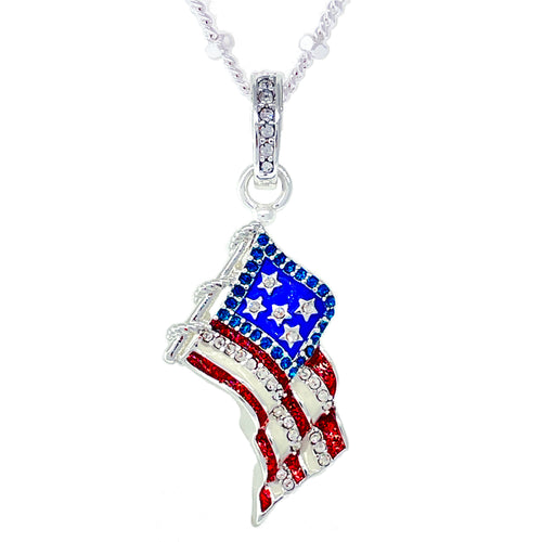 Sparkling July 4th USA Flag Enhancer Pendant Ritzy Couture DeLuxe-Fine Silver Plate