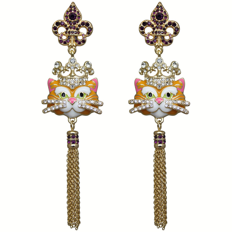 Ritzy Couture Princess Kitty Royal Tassel Earrings (Goldtone)