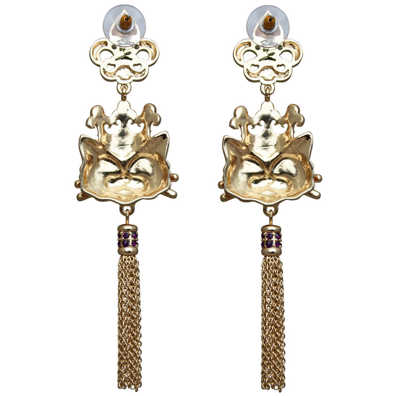 Ritzy Couture Princess Kitty Royal Tassel Earrings (Goldtone)