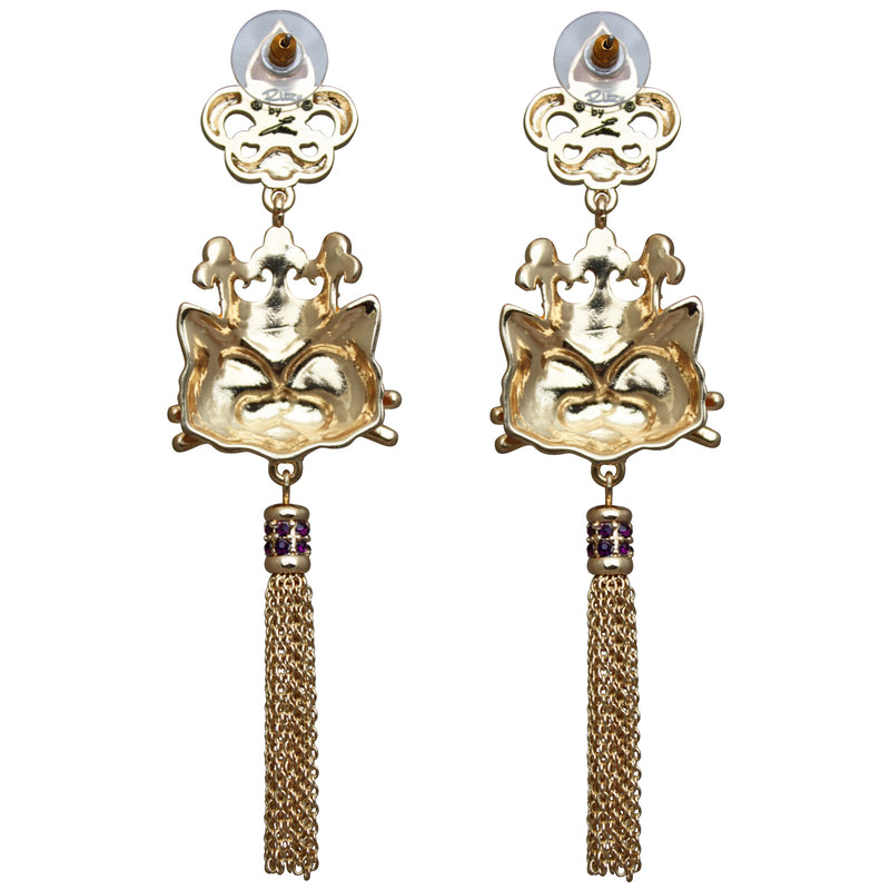 Princess Kitty Royal Tassel Charm Earrings For Women - Back Side