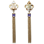 Royal Pave Fleur-de-Lis Capri Blue Tassel Earrings | Back Side