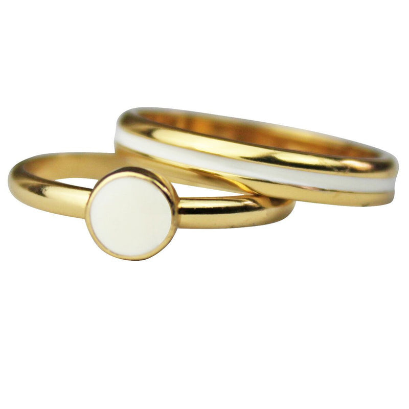 Two Rings White Enamel Set | Gold Plated
