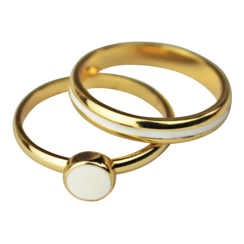 Two Rings White Enamel Set - Gold Plated
