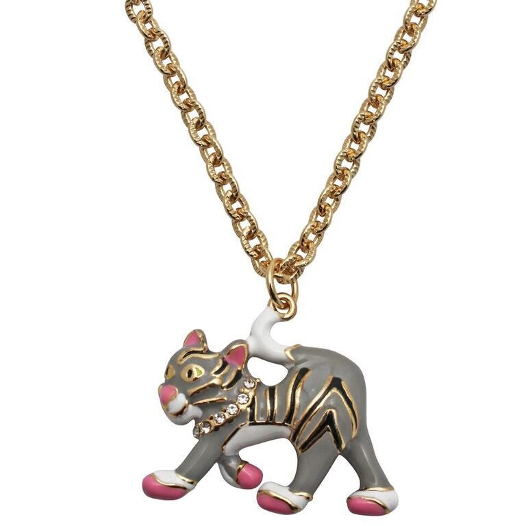 Grey Tabby Cat Charm Necklace | Cat Necklace Jewelry