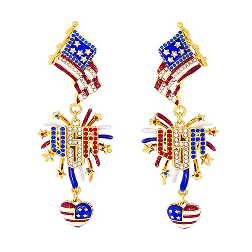 Majestic Flag July 4th Fireworks Earrings -18k Gold Plating