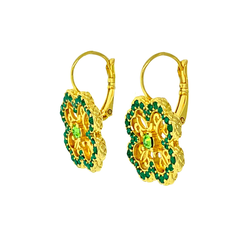 Celtic Clover Green St Patrick Earrings -18k Gold Plating
