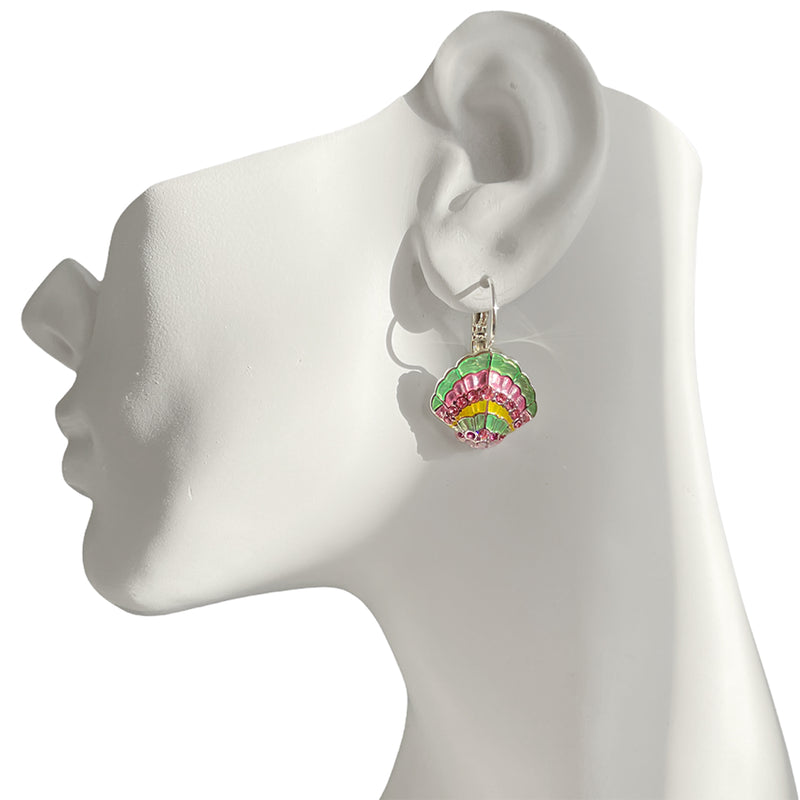 Scallop Sea Shell Pastel Beach Earrings by Ritzy Couture DeLuxe-Fine Silver Plate