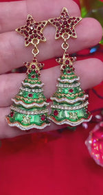 Christmas Tree Sparkling Star Earrings for Women by Ritzy Couture DeLuxe - 18k Gold Plated