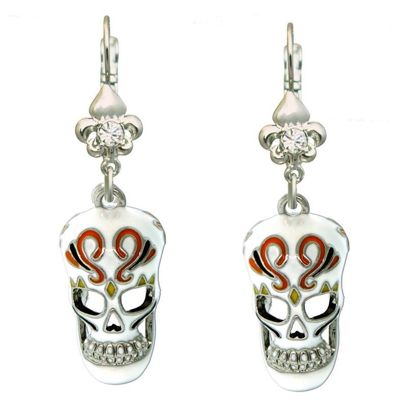 Ritzy Couture Skull Dangles Halloween Skeleton Earrings (Gold/Silvertone) - Silver