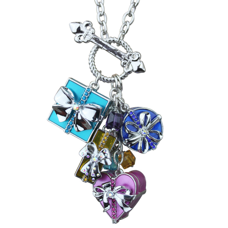 Ritzy Couture Life's a Gift Box Multiple Charm Christmas Necklace - Silvertone