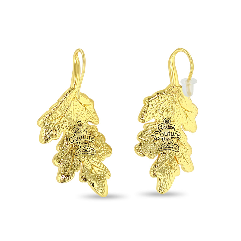 Autumn Oak Leaf Fall Enamel Hook Earrings - 18k Gold Plated Brass