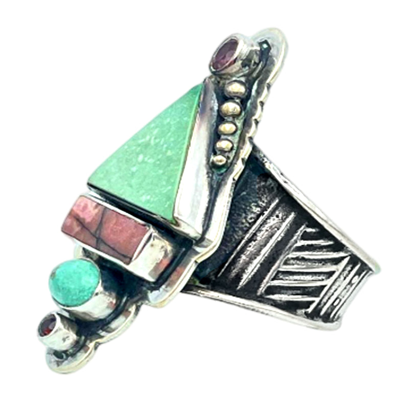 Tabra Jewelry 925 Sterling Silver, Chinese Turquoise & Pink Tourmaline Ring Size 7, 00K517
