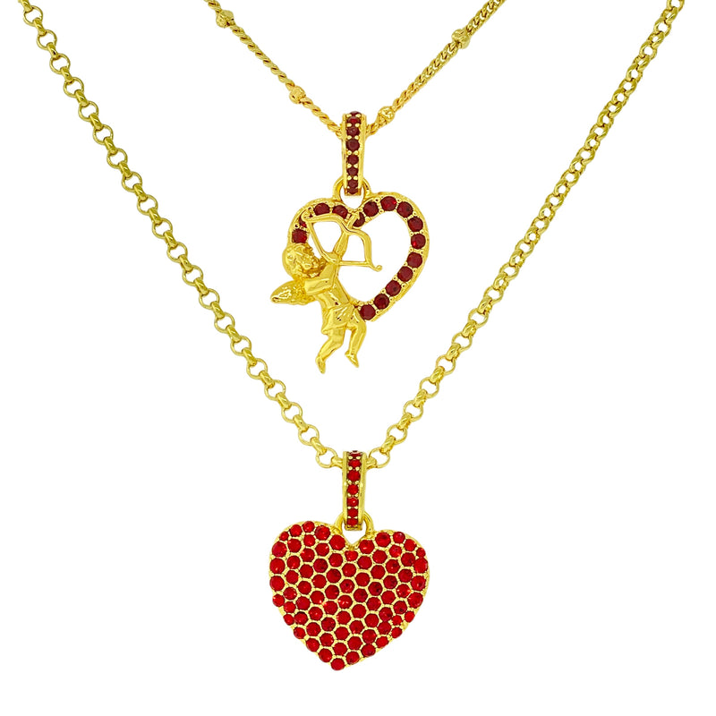 Reversible Red Crystal Pave Heart Charm -18k Gold Plating