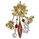 Ritzy Couture Twas the Night Christmas Poinsettia Charm Brooch/Pendant-Goldtone