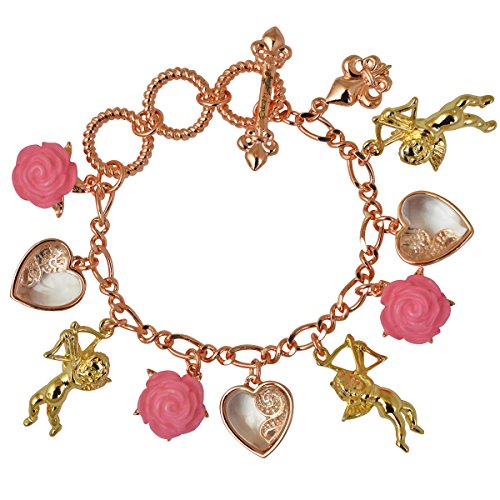 Ritzy Couture Cupids and Romance Pink Adjustable Charm Bracelet - Rose Gold/Gold