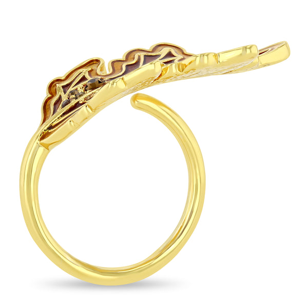 Autumn Oak Leaf Fall Enamel Pave Ring - 18k Gold Plated