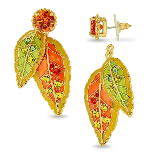 Autumn Fall Multicolor Leaves Front & Back Post Earrings