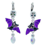 Halloween Bat Wing Skull Leverback Earrings Ritzy Couture DeLuxe-Fine Silver Plated