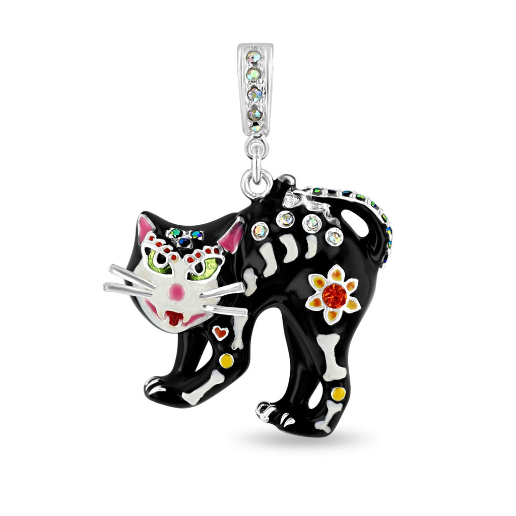 Black Cat Halloween Kitty Enhancer Charm - Fine Silver Plated