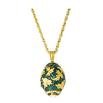 Egg Charm Pendant Necklace In Emerald Green Gold Leaf